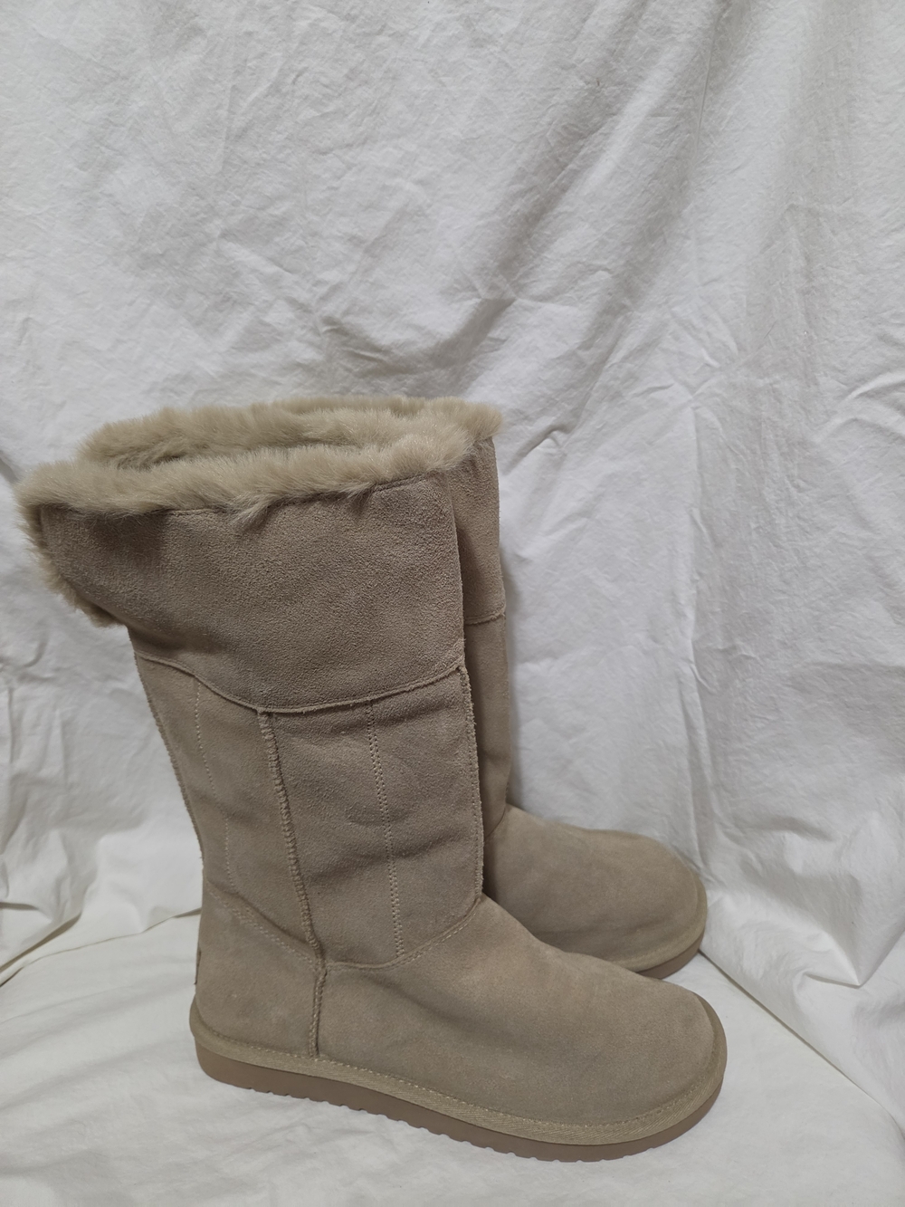 Koolaburra Tall Suede Shearling-Lined Boots in Taupe